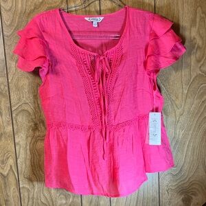 Nanette Lepore Vibrant Pink Ruffle Blouse